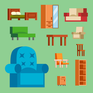 家具图标矢量插图隔离的室内生活橱柜简单元素首页设置的室内内阁室房子扶手椅沙发衣柜