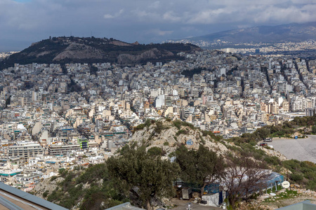 令人惊异的雅典城从 Lycabettus 山全景