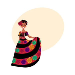 在民族传统的墨西哥女人穿着绣花团锦簇