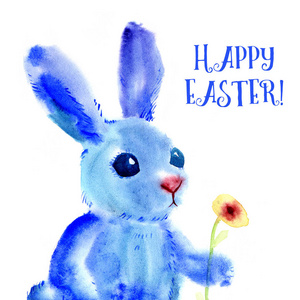 复活节概念卡通矢量插画可爱的蓝色兔子卡通人物中秋节贺卡上有月亮