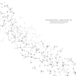 分子 Dna 和神经元向量。分子的结构。带点相互连接的直线。遗传的化学化合物。化学 医学 科学 技术的概念。几何抽象背景
