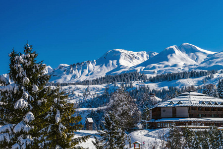 美丽的冬天天气对高山滑雪场