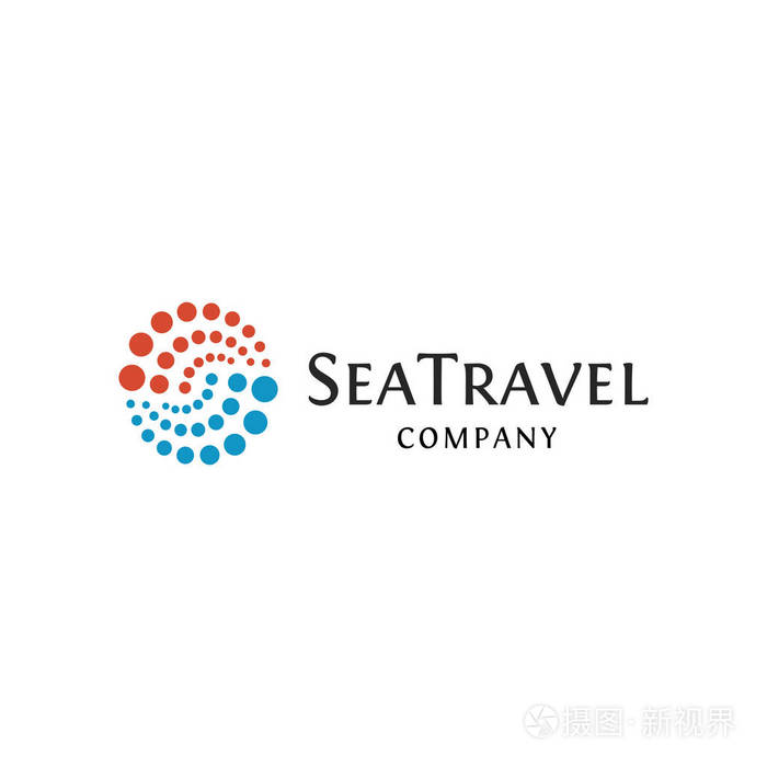 圆形状的标志,海上旅游标识的白色背景上的圆点点缀旋流元素矢量图