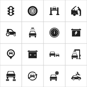 16 可编辑车辆图标集。包括优化汽车，汽车修理，轮胎和更多的符号。可用于 Web 移动 Ui 和数据图表设计