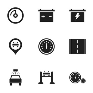 9 可编辑汽车图标集。包括符号，如转速显示，汽车离不开，蓄能器和更多。可用于 Web 移动 Ui 和数据图表设计