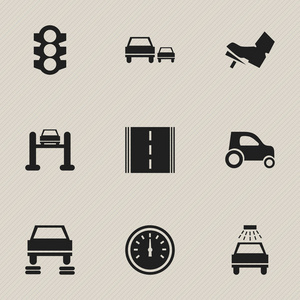 9 可编辑车辆图标集。包括符号，如红绿灯 车熔岩，踏板和更多。可用于 Web 移动 Ui 和数据图表设计