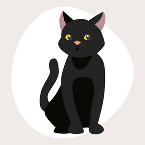 猫咪品种可爱宠物黑色肖像蓬松年轻可爱的卡通动物和非常有趣的玩猫坐在哺乳动物国内小猫矢量图