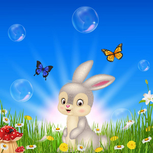 卡通小兔子与自然背景图片