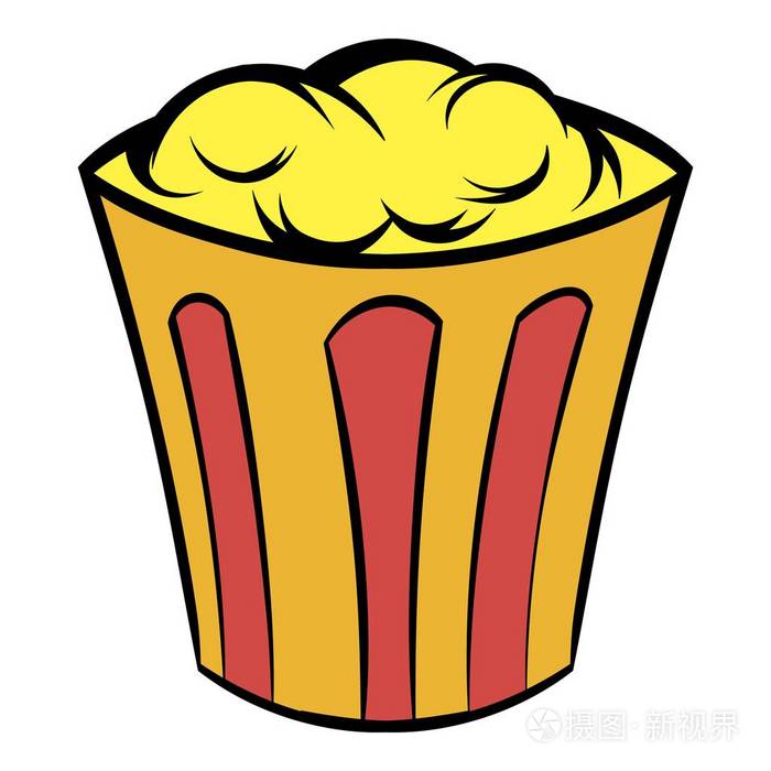 爆米花在条纹的桶图标卡通