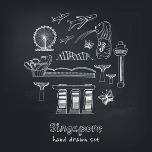 新加坡集手绘制的图标矢量图