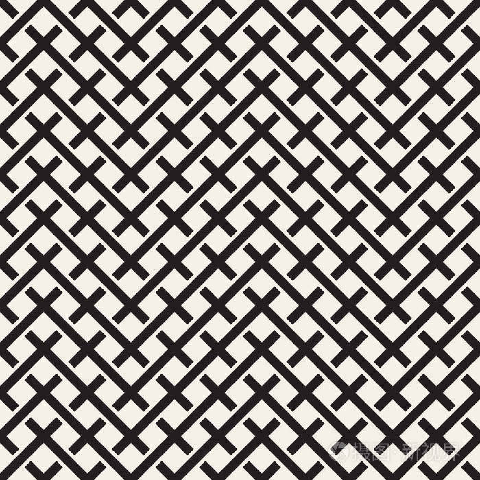 无缝的方式交织而成编织的交叉条纹格子的背景黑色和白色几何矢量图