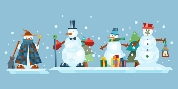 冬季假期雪人开朗的性格在寒冷季节服装和雪圣诞庆祝活动迎接 12 月欢乐冰图标矢量图