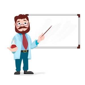 高级科学家高级科学老师,站在黑板教学学生在课堂上在学校, 学院或