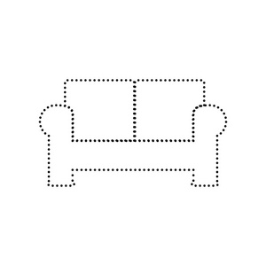 沙发标志图。矢量。白色背景上的黑色虚线的图标。分离