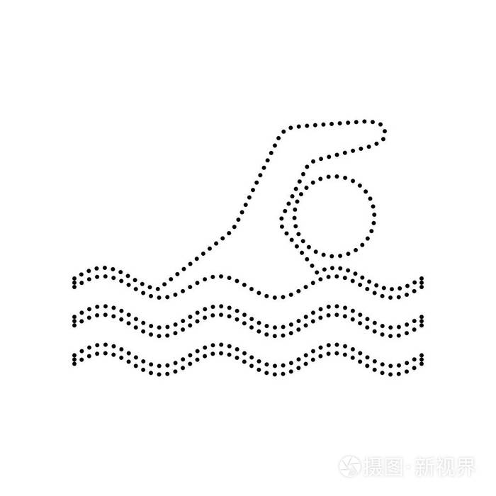 游泳水运动的标志。矢量。在白坝上的黑色虚线的图标