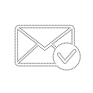邮件标志图与允许标记。矢量。黑色虚线的 ico