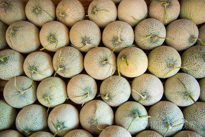 市场货架上的哈密瓜堆