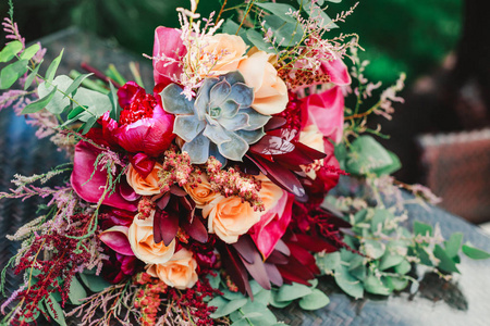鲜花，婚礼装饰，手工制作的花束