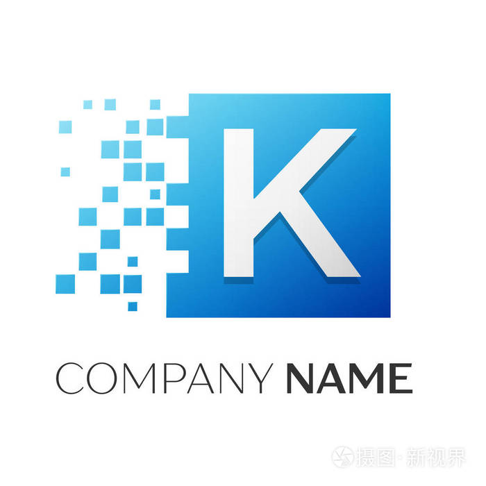 字母k 矢量标志符号在白色背景上的破碎块多彩广场.您设计的矢量模板