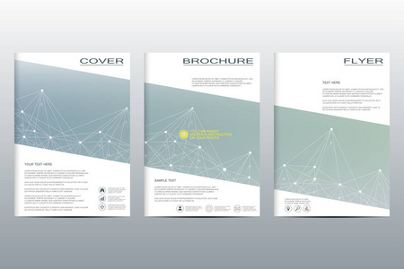 小册子 传单 封面杂志在 A4 大小的业务模板集。结构的 Dna 分子和神经元。几何抽象背景。医疗 科学 技术。可缩放矢