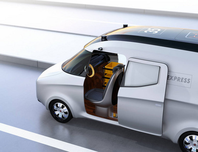 送货车的道路上,滑动门打开照片