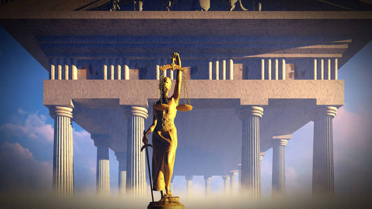 忒弥斯与规模和剑的 3d 渲染