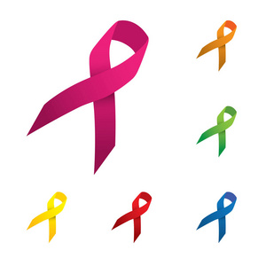 粉红色和其他颜色的彩带，乳腺癌癌症认识向量 ico
