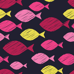 鱼的无缝模式。矢量图。打印。重复的背景。布设计壁纸
