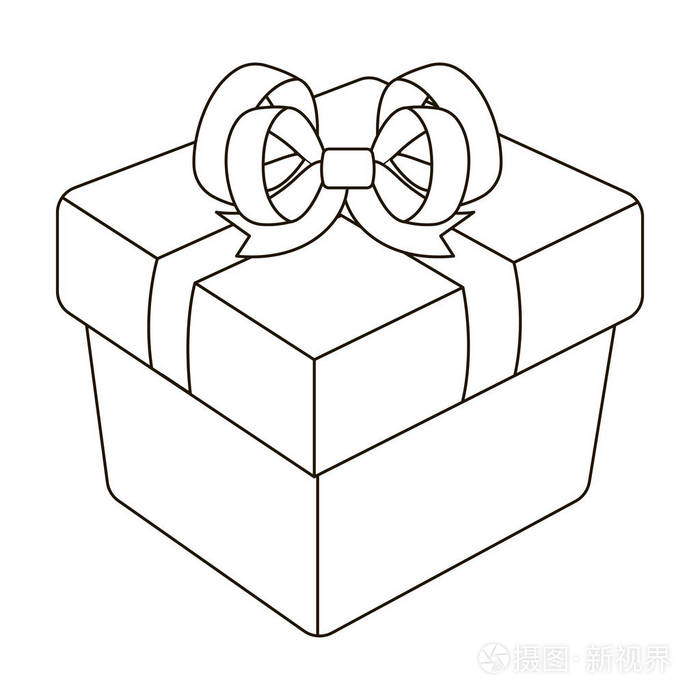 蝴蝶结的蓝色礼盒礼物和证书单大纲样式矢量符号股票图中的图标