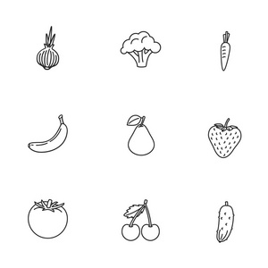蔬菜和水果矢量图标集