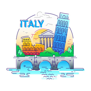 意大利现代矢量线旅行插画