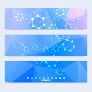 科学的宣传册设计模板。矢量海报布局 分子结构与连接的线和点。科学模式原子 Dna 与杂志 传单 封面 海报设计元素