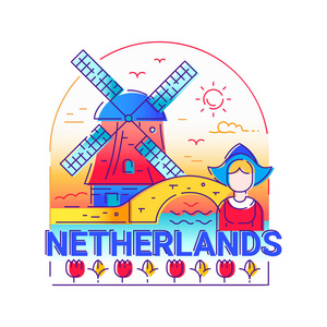荷兰现代矢量线旅行插画