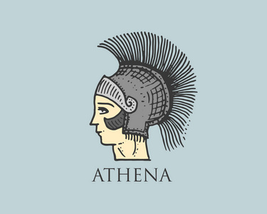 女神雅典娜徽标古希腊，古董象征葡萄酒，刻的手绘草图或木头切割的风格，老看复古