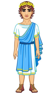 希腊的娃娃动画在衣服的古希腊人的肖像.充分的成长.