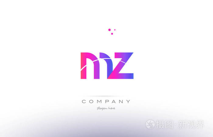 mz m z 粉红色现代创意字母表字母标志图标模板