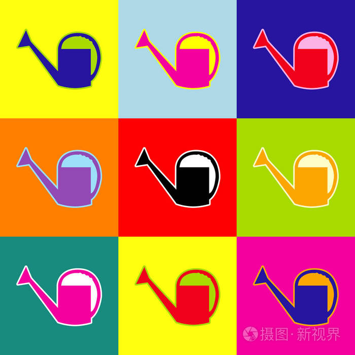 浇水的标志.矢量.波普艺术风格多彩图标设置使用 3 种颜色