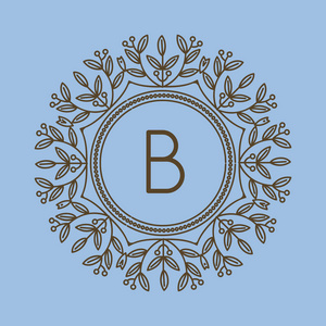 字母 b 徽标和文本徽章标志线艺术矢量图豪华模板繁荣书法叶优雅装饰