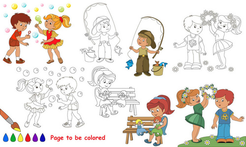 孩子夏天玩卡通。页是彩色