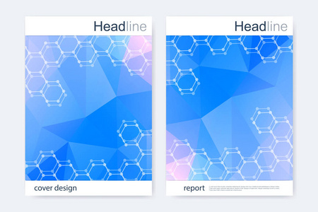 科学的宣传册设计模板。矢量海报布局 分子结构与连接的线和点。科学模式原子 Dna 与杂志 传单 封面 海报设计元素
