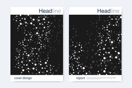 科学的宣传册设计模板。矢量海报布局 分子结构与连接的线和点。科学模式原子 Dna 与杂志 传单 封面 海报设计元素