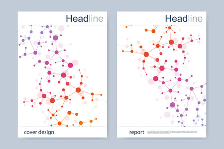 科学的宣传册设计模板。矢量海报布局 分子结构与连接的线和点。科学模式原子 Dna 与杂志 传单 封面 海报设计元素