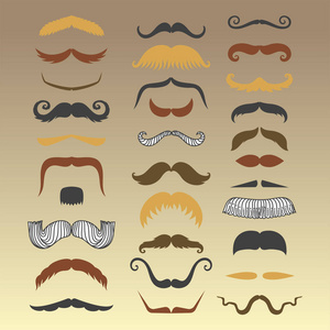 剪影矢量胡子头发时髦卷发集合胡子理发师和绅士象征时尚成人人脸面部给了矢量图