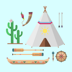 狂野的西部印第安设计元素传统艺术理念与本土部落民族羽毛文化装饰设计矢量图
