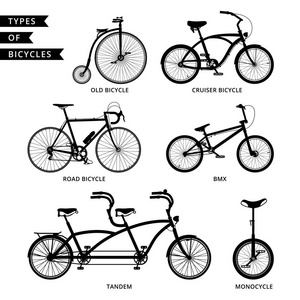 类型的自行车剪影