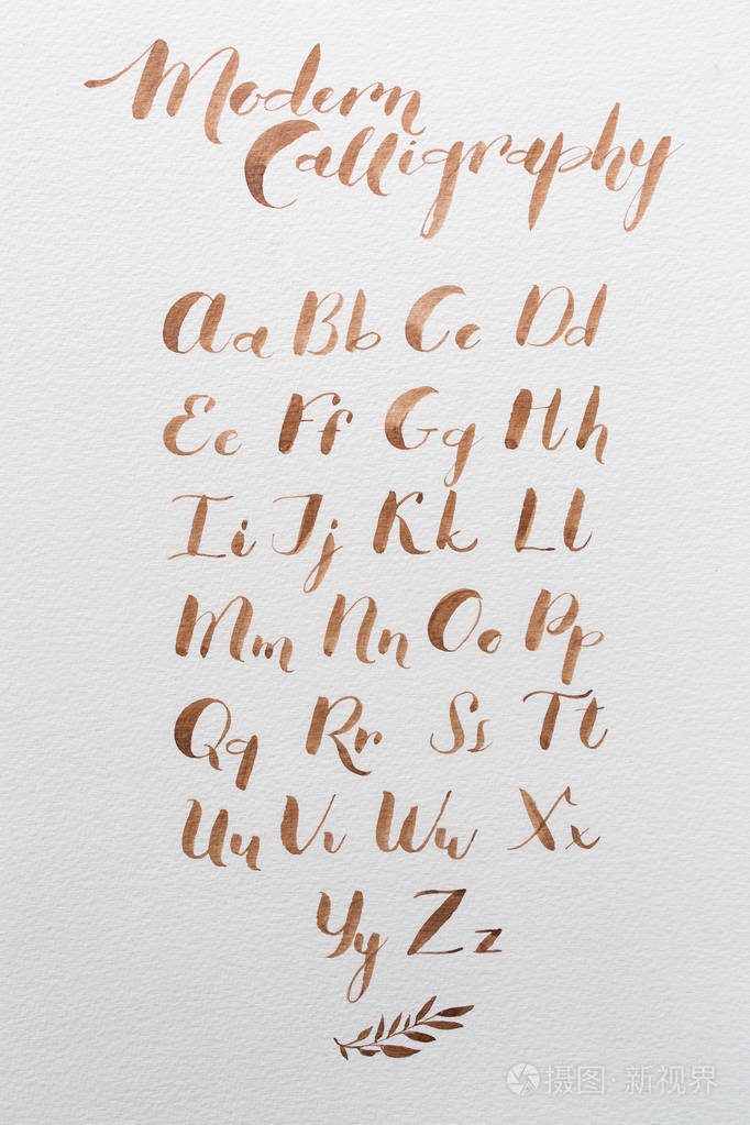 手绘拉丁语书法画笔脚本英语字母表中的字母的书法字母用油漆刷写的