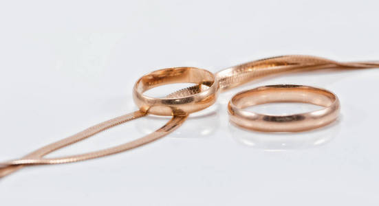 订婚戒指的黄金和不同编织链图片