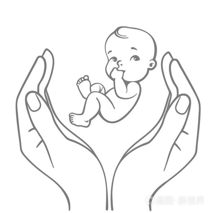 婴儿在手中,logo 的婴儿护理,家庭的爱,保护,怀孕插画-正版商用图片0x