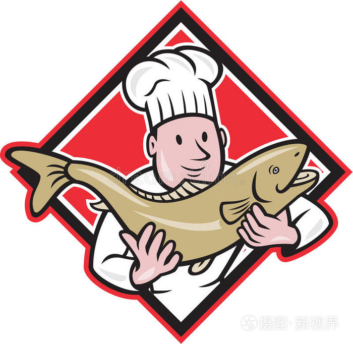 厨师处理鲑鱼鳟鱼卡通