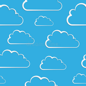 绘画蓝天白云蓝天白云.矢量无缝图案照片
